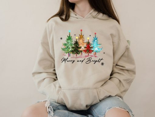 Christmas Merry and Bright Hoodie, Christmas Tree Hoodie