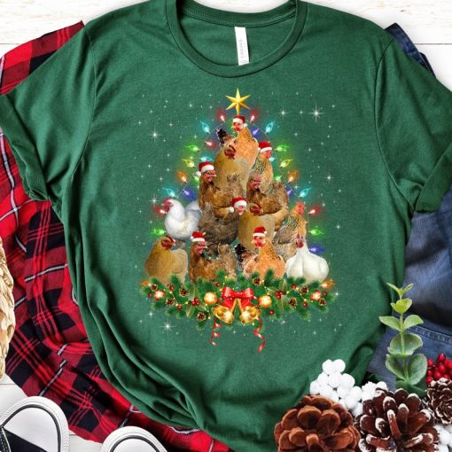 Chicken Christmas Tree Lights Love Chicken Farmer Christmas T-Shirt