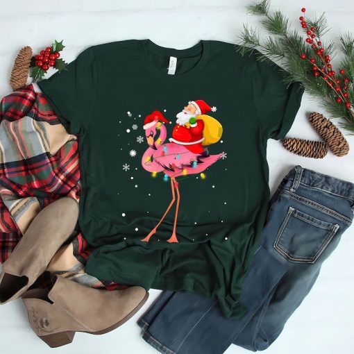 Santa Riding Flamingo Christmas t shirt