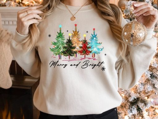 Christmas Merry and Bright Sweatshirt, Christmas Tree Sweatshirt