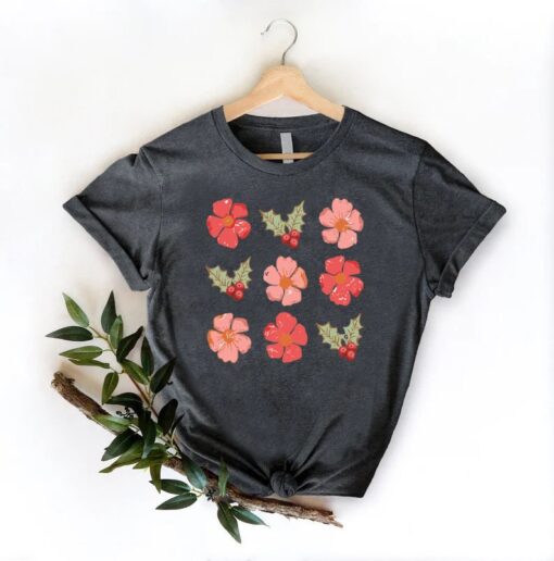 Boho Flowers and Holly Shirt,Christmas Gift