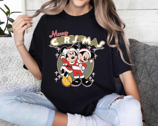 Mickey's Merry Christmas Sweatshirt, Disney Santa Mickey And Minnie Xmas Tee