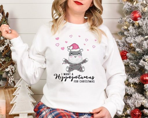 I Want A Hippopotamus For Christmas Sweatshirt,Christmas Hippopotamus Sweatshirt