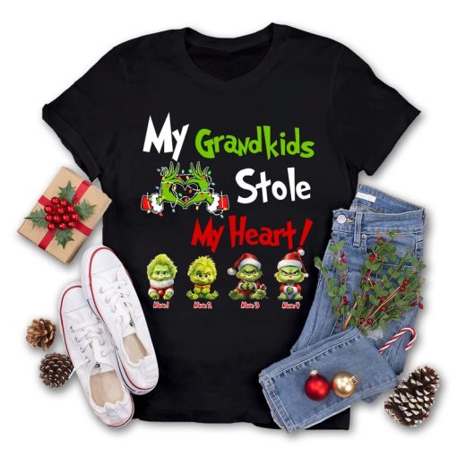 Grandma Christmas Grinch Hand Shirt, My Grandkids Stole My Heart Shirt