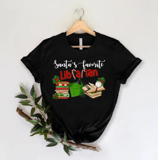 Santa's Favorite Librarian Shirt,Christmas Librarian Tee