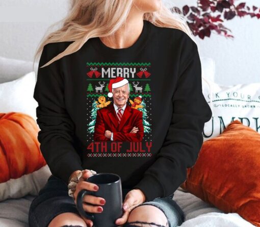 Merry 4th Of July Sweatshirt, Funny Joe Biden Christmas Sweatshirt