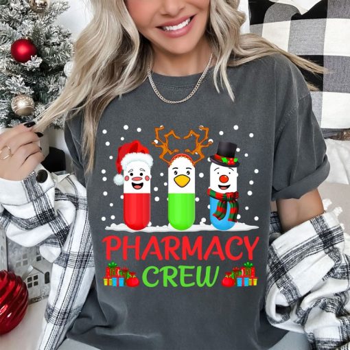 Pharmacy Crew Christmas Pills Snowman Reindeer Santa Claus T-Shirt,