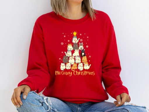 Christmas Cat Tree Sweatshirt, Christmas Cats Sweatshirt