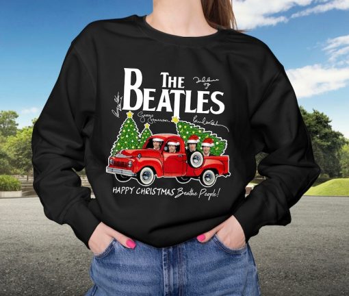 The Beatles Signatures Happy Christmas Beatle People Sweatshirt