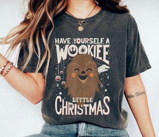 Wookiee Little Christmas Sketched Shirt, Star Wars Christmas T-shirt