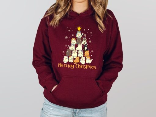 Christmas Cat Tree Hoodies, Christmas Cats Hoodies