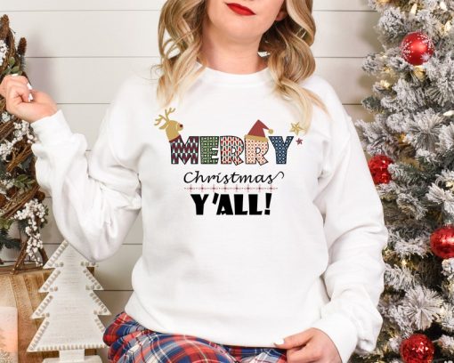 Merry Christmas Yall Sweatshirt, Funny Christmas Tee