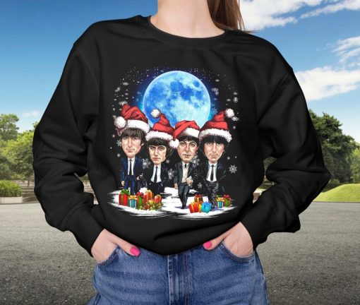 The Beatles Santa Christmas Sweatshirt, The Beatles Walking Across Abbey Road Christmas Sweatshirt