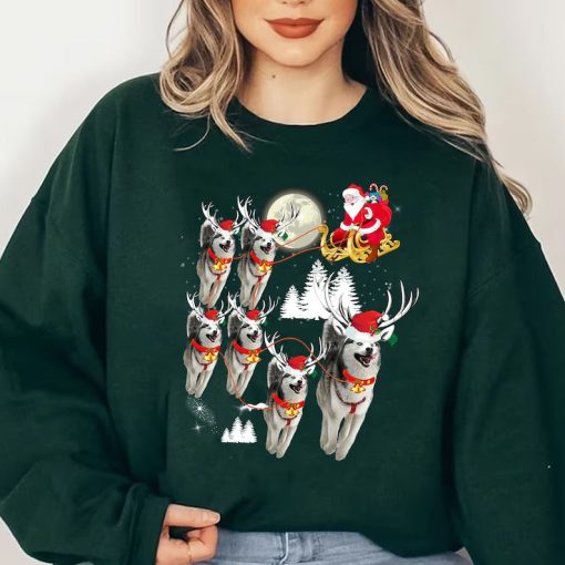 Santa Christmas Husky Reindeer Sweatshirt, Funny Dog Shirt Sweatshirt