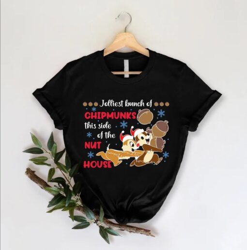 Chip & Dale Christmas Couple Shirt,Santa Chip And Dale Jolliest Bunch Of Chipmunks