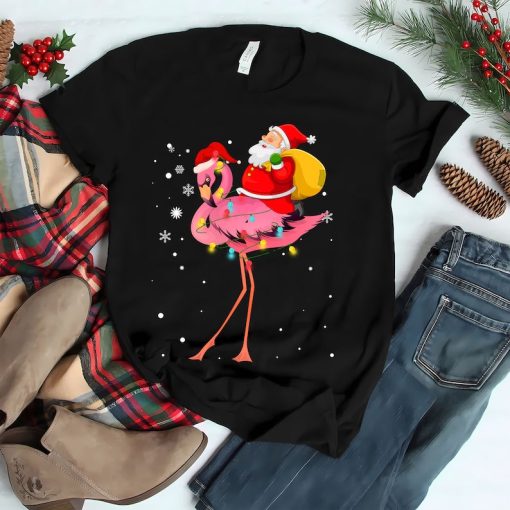 Santa Riding Flamingo Christmas t shirt