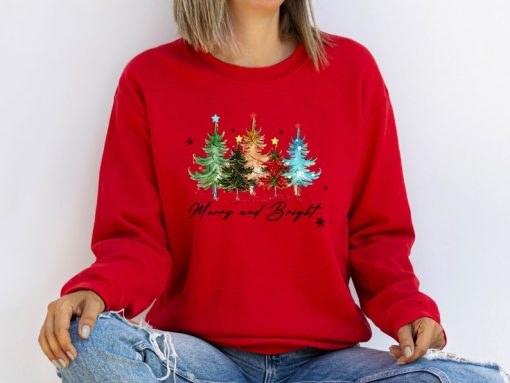 Christmas Merry and Bright Sweatshirt, Christmas Tree Sweatshirt