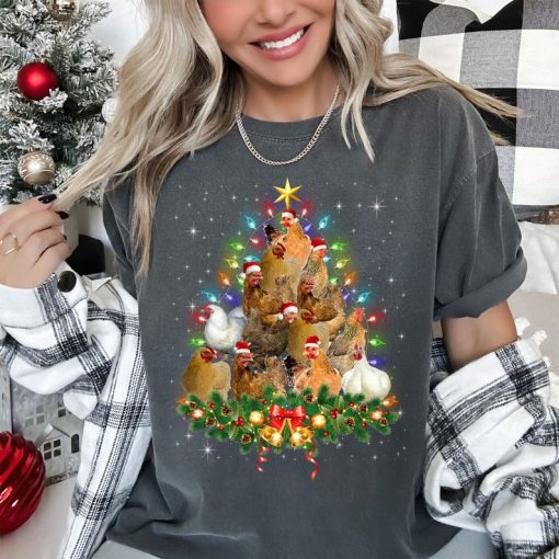 Chicken Christmas Tree Lights Love Chicken Farmer Christmas T-Shirt