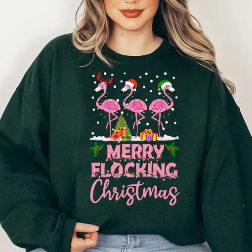 Funny Pink Flamingo Christmas Palm Tree Tropical Xmas Funny Sweatshirt