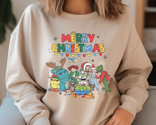 Toy Story Group Characters Christmas Lights Sweatshirt, Woody Buzz Lightyear Jessie