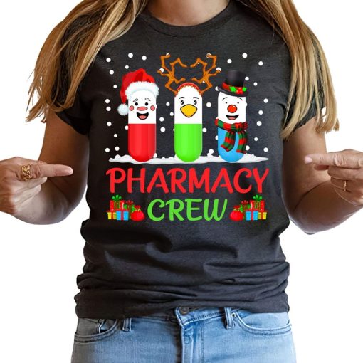 Pharmacy Crew Christmas Pills Snowman Reindeer Santa Claus T-Shirt,