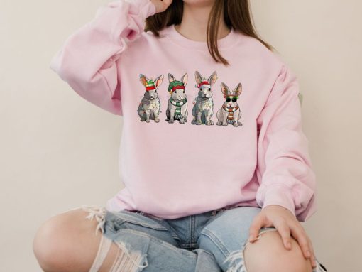 Christmas Rabbits Lights Sweatshirt, Christmas Bunnies Gift Sweatshirt