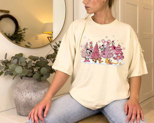 Mickey And Friends Christmas Pink Tree Shirt