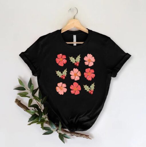 Boho Flowers and Holly Shirt,Christmas Gift