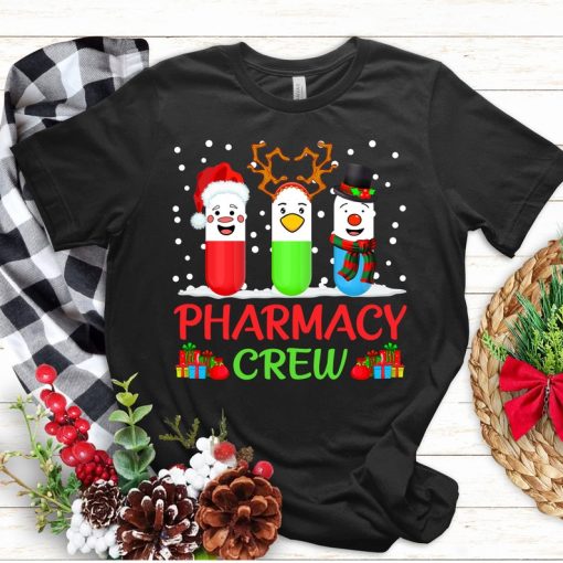 Pharmacy Crew Christmas Pills Snowman Reindeer Santa Claus T-Shirt,