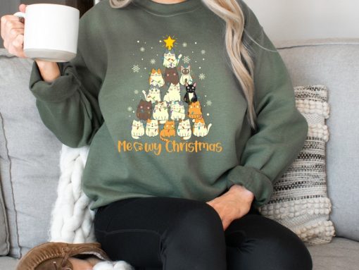 Christmas Cat Tree Sweatshirt, Christmas Cats Sweatshirt