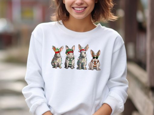 Christmas Rabbits Lights Sweatshirt, Christmas Bunnies Gift Sweatshirt