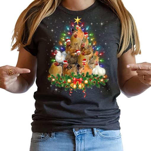 Chicken Christmas Tree Lights Love Chicken Farmer Christmas T-Shirt