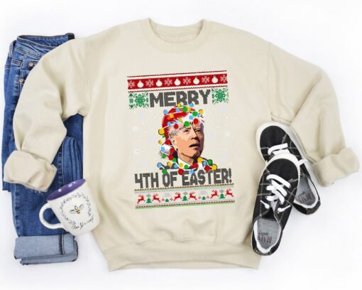 Funny Biden Christmas Sweatshirt, Merry 4th Of Easter Sweatshirt