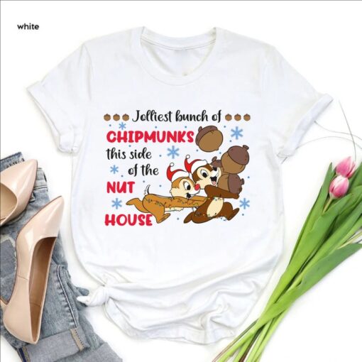 Chip & Dale Christmas Couple Shirt,Santa Chip And Dale Jolliest Bunch Of Chipmunks