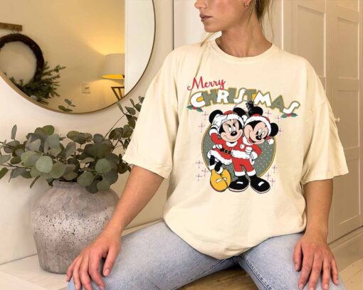 Mickey's Merry Christmas Sweatshirt, Disney Santa Mickey And Minnie Xmas Tee