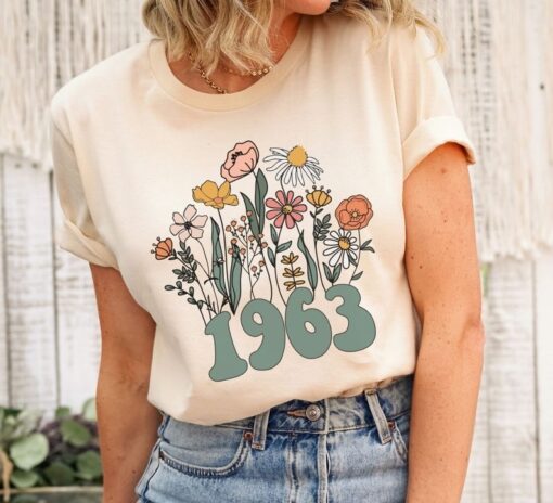 Wildflowers 1963 Birth Year Number Shirt for Women