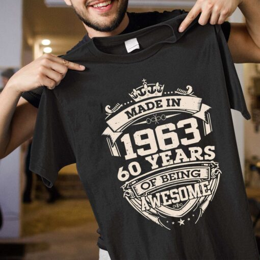 Vintage Made In 1963 60 Years Of Being Awesome Birthday T-Shirt