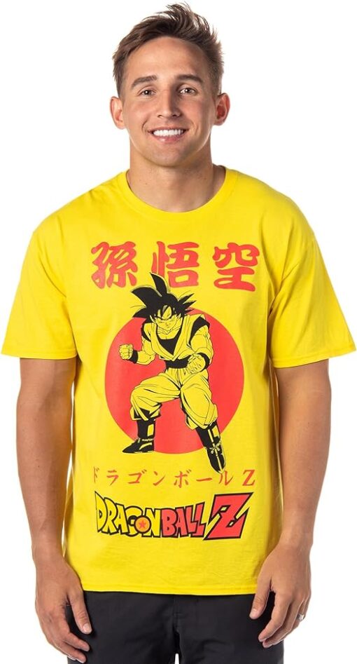 Dragon Ball Z Men's Goku Kanji Design Graphic Print T-Shirt Yellow