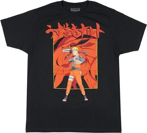 Naruto Shippuden Mens' Naruto Against 9-Tail Beast Kurama Anime T-Shirt