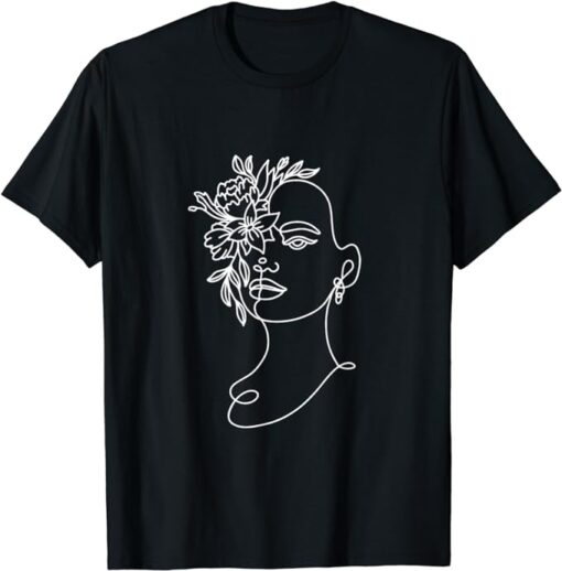 Abstract minimalist woman face line art Floral Flower T-Shirt