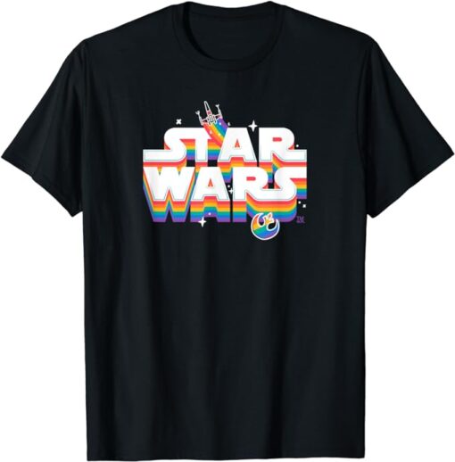 Star Wars Pride Rainbow Logo Rebel Symbol and X-Wing Fighter T-Shirt