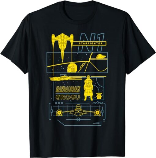 Star Wars The Mandalorian & Grogu N-1 Starfighter Schematic T-Shirt