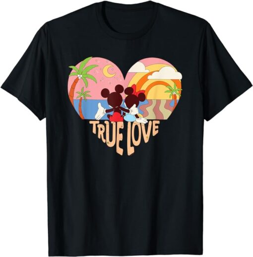 Disney Mickey & Minnie True Love Beach Sunset Heart T-Shirt