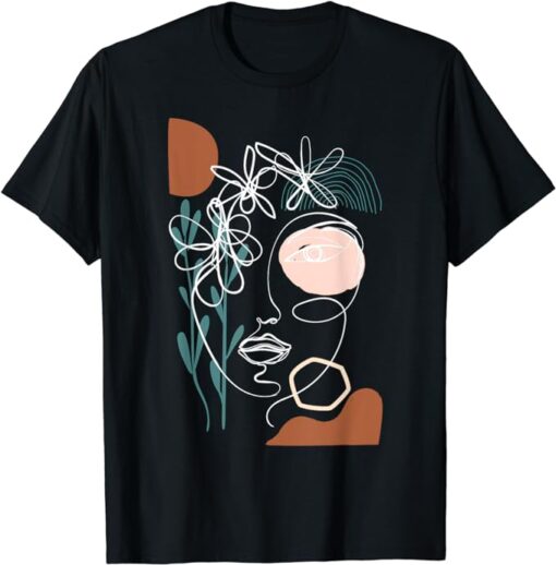 Line Art Face Abstract Art One Line Minimal T-Shirt