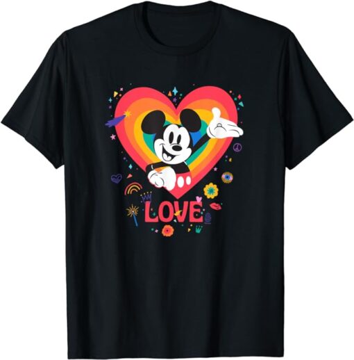 Disney Mickey Mouse Pride Rainbow Love Heart Doodles T-Shirt