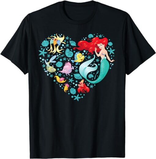 Disney Princess Ariel Flounder and Sebastian Collage Heart T-Shirt