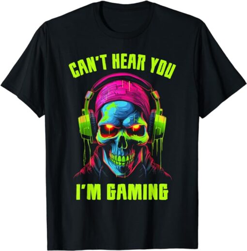 Gamer Shirt for Boys Teens Men Video Gaming Funny Skull T-Shirt