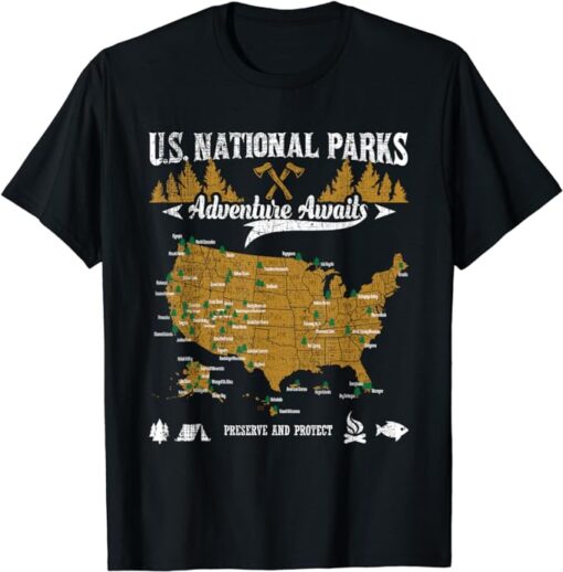 US National Parks Adventure Awaits - Hiking & Camping Lover T-Shirt