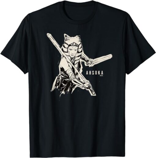 Star Wars Ahsoka Tano Black & White Sketch Disney+ T-Shirt