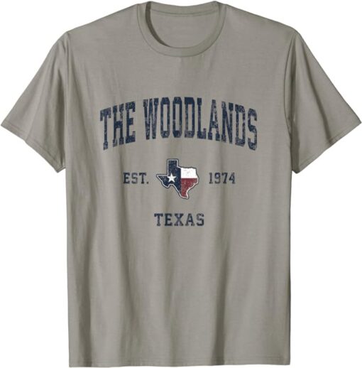 The Woodlands Texas TX Vintage State Flag Sports Navy Design T-Shirt